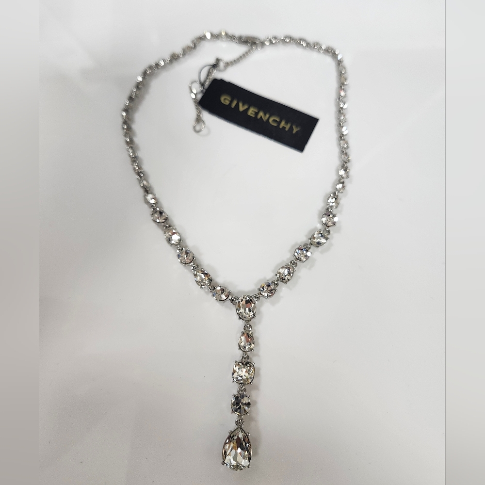 NWT Long Givenchy Silver Crystal Y-Necklace